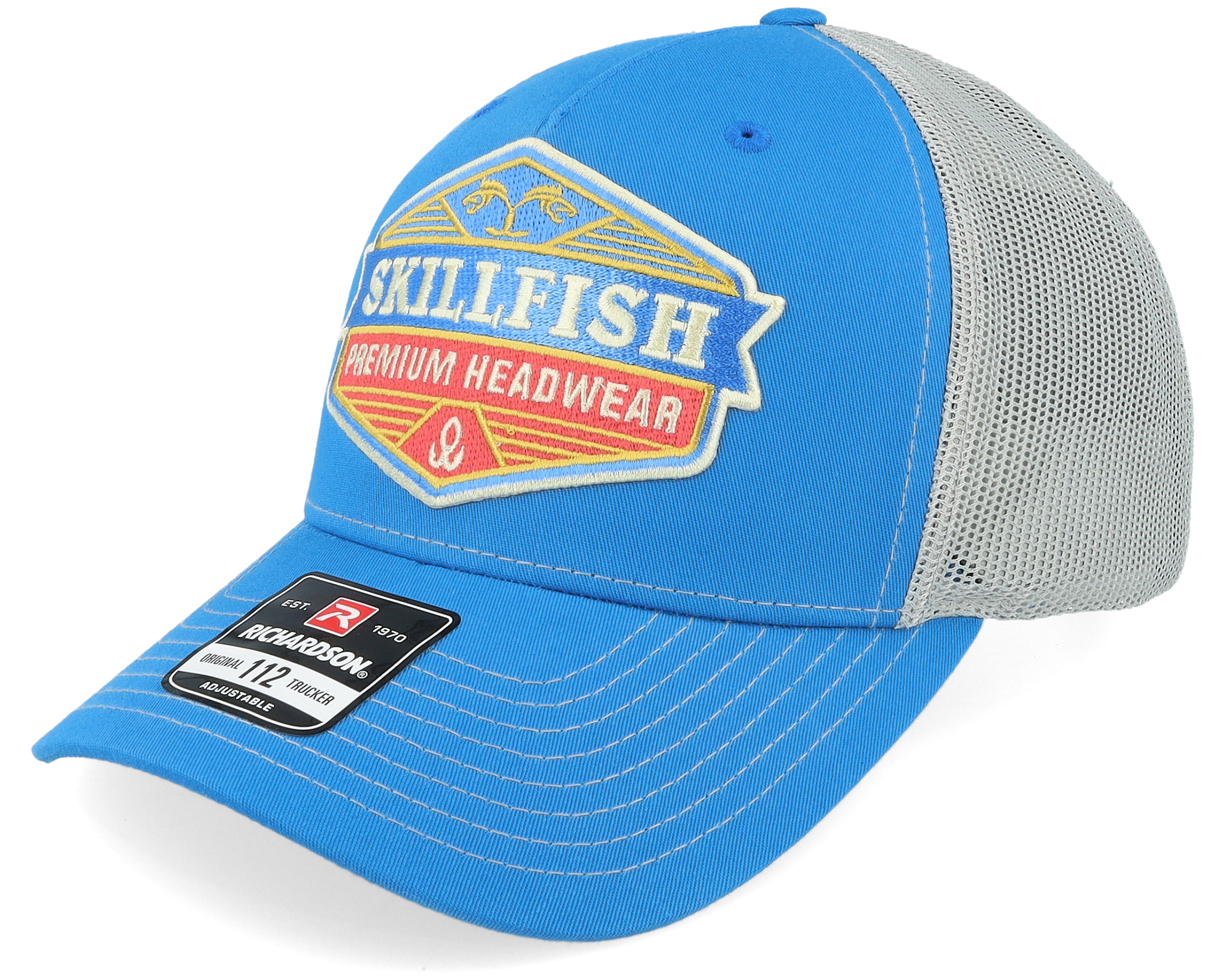 Skillfish - Beige Trucker Cap - Crimsonwave Logo 112 Split Biscuit/True Blue Trucker @ Hatstore