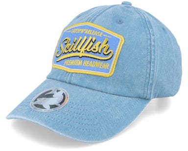Premium Fishing Vintage Washed Denim Light Blue Dad Cap - Skillfish cap
