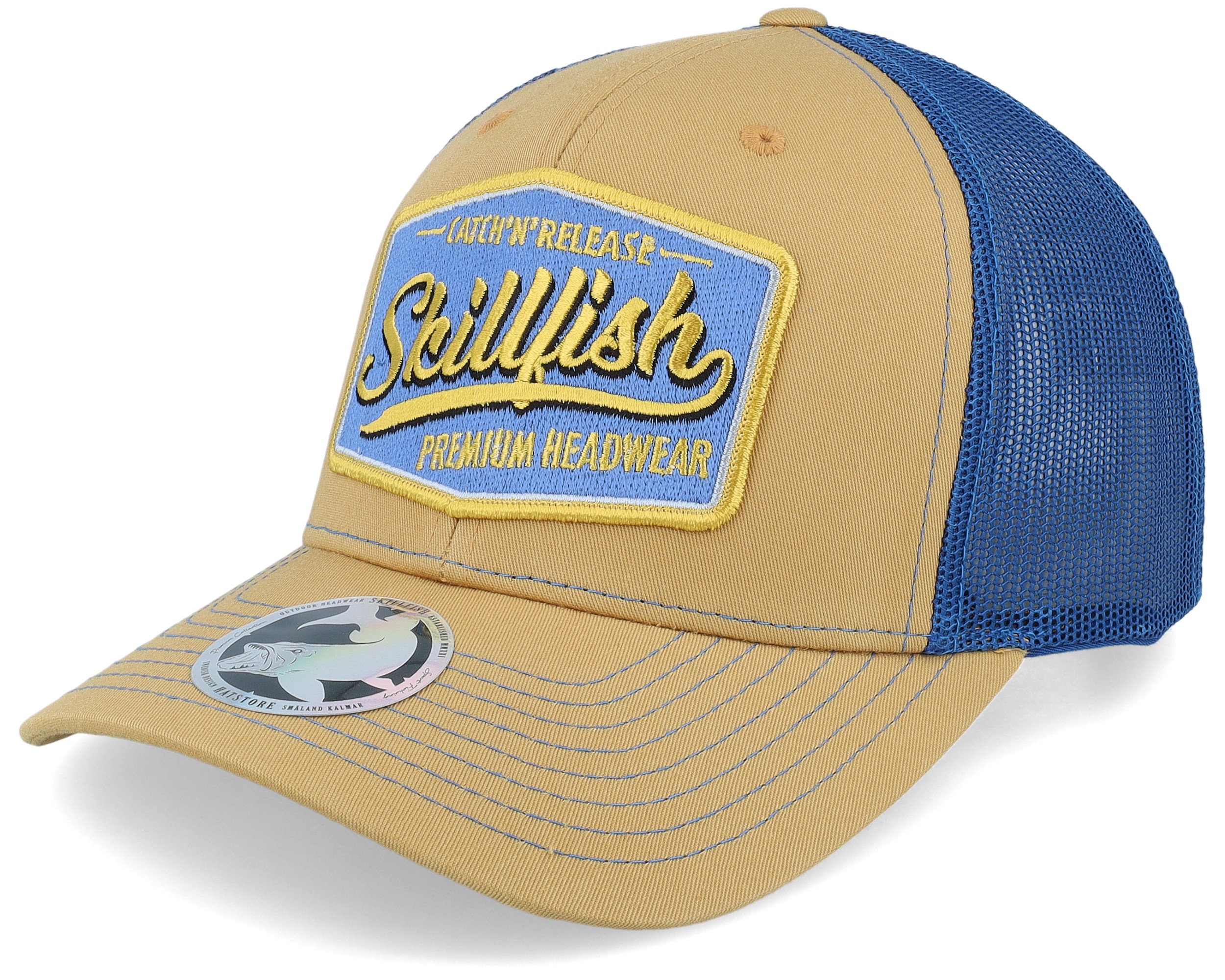 Skillfish - Beige Trucker Cap - Crimsonwave Logo 112 Split Biscuit/True Blue Trucker @ Hatstore