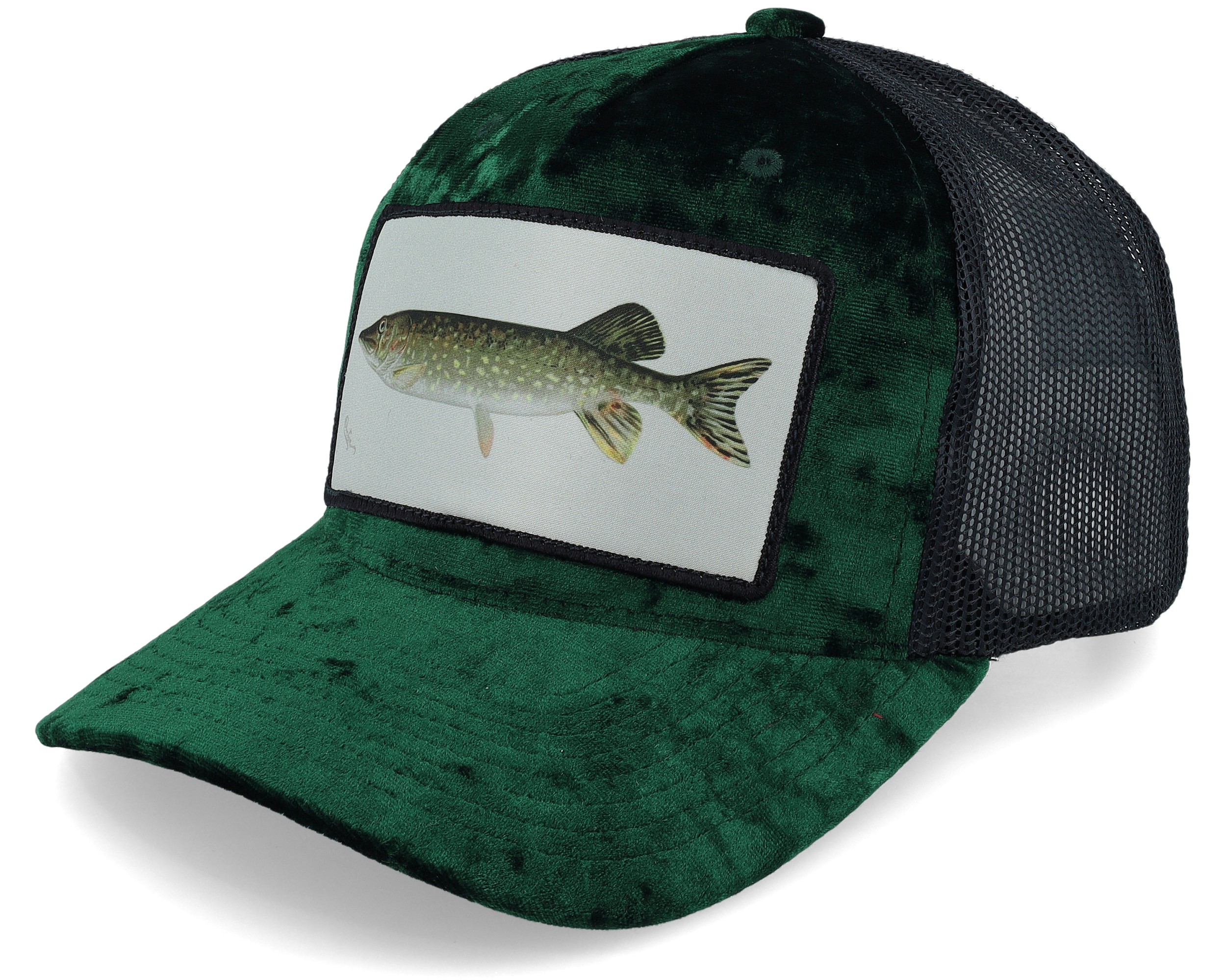 Pike Fishing Velvet Green/Black Trucker - Skillfish cap