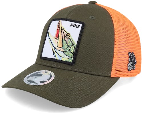 Skillfish - Green trucker Cap - Pike Pro Fishing Dark Mash/Fluorescent Orange Trucker @ Hatstore