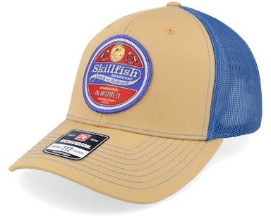 Skillfish - Beige trucker Cap - Retro Fishing Logo 112 Split Biscuit/True Blue Trucker @ Hatstore