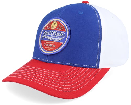 Skillfish - Blue Adjustable Cap - Retro Fishing Logo 312 Tri Royal/White/Red Trucker @ Hatstore