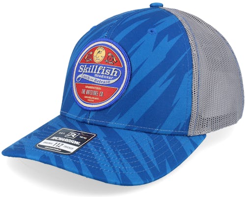 Skillfish - Blue trucker Cap - Retro Fishing Logo 112p Streak Royal Camo/Charcoal Trucker @ Hatstore