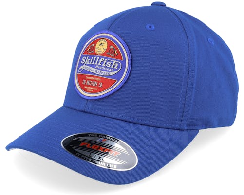 Skillfish - Blue Flexfit Cap - Retro Fishing Logo Wooly Combed Royal Flexfit @ Hatstore