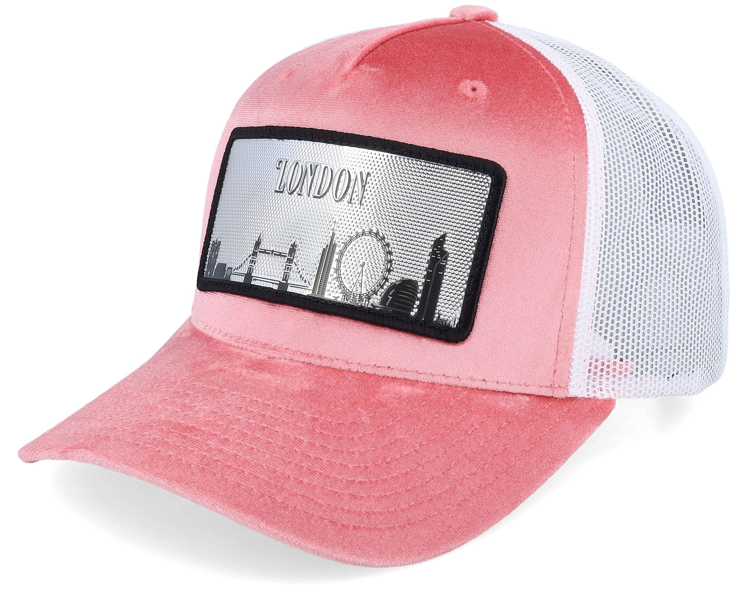 London Silver Patch Velvet Pink/White A-Frame Trucker - Calza Pennello ...