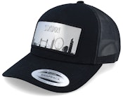 London Silver Patch Black A-frame Trucker
