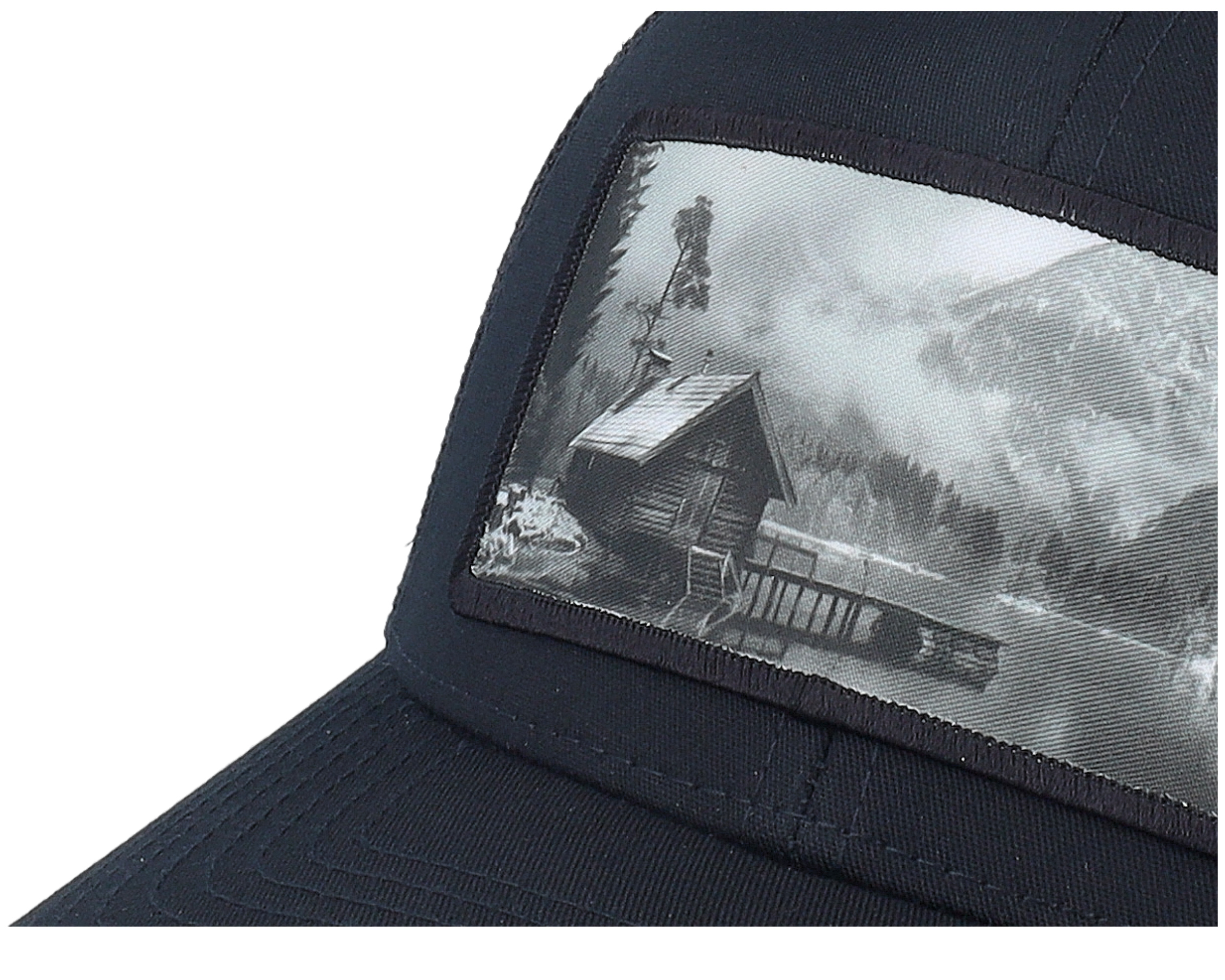 Fishing Hut Wide Patch Retro Black Trucker - Hunter