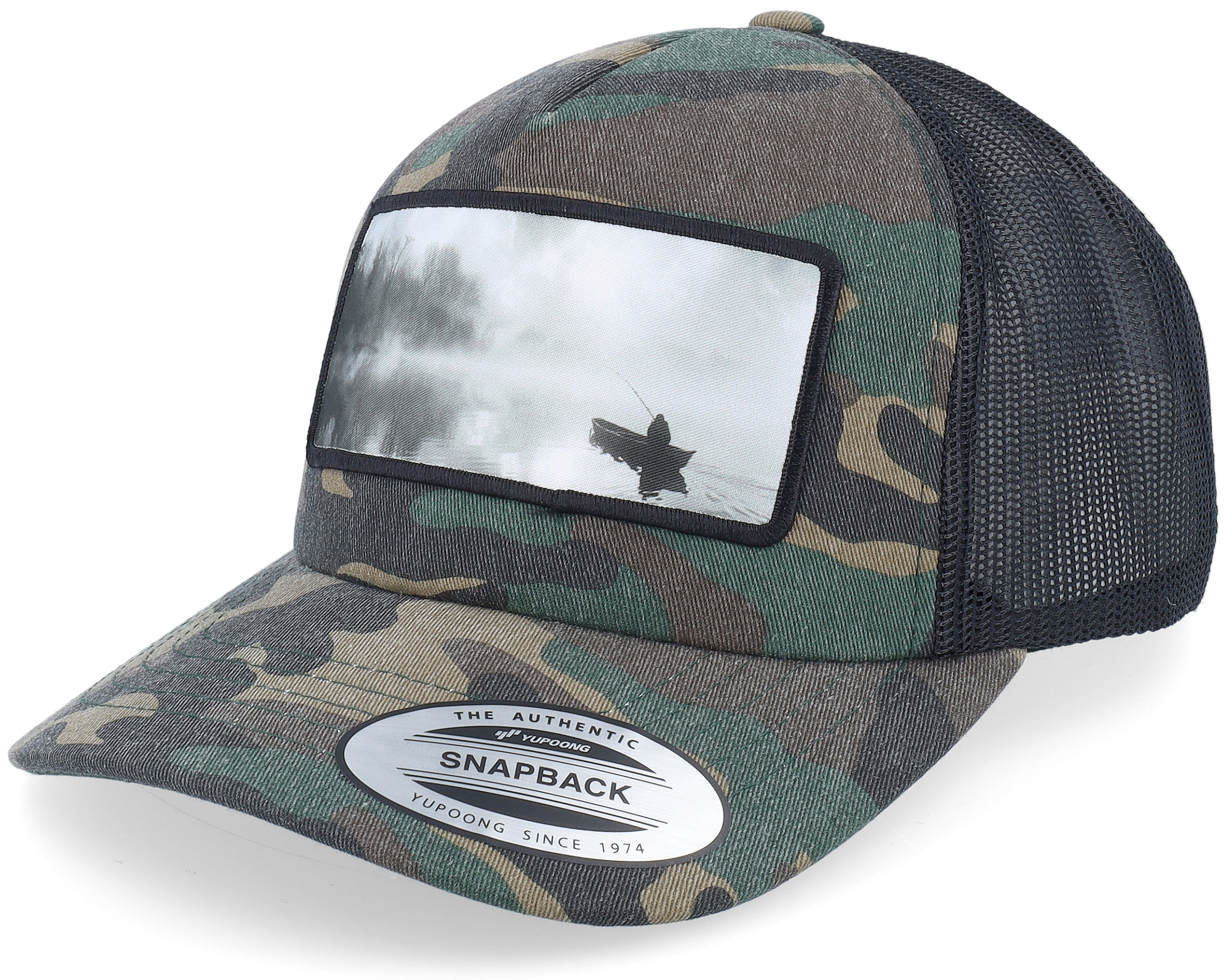 Fishing Boat Wide Patch Wood Camo/Black Trucker