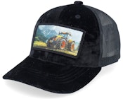 Kids Yellow Tractor Velvet Black Trucker