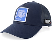 Straight Six Engine Blueprint Patch Navy A-frame Trucker