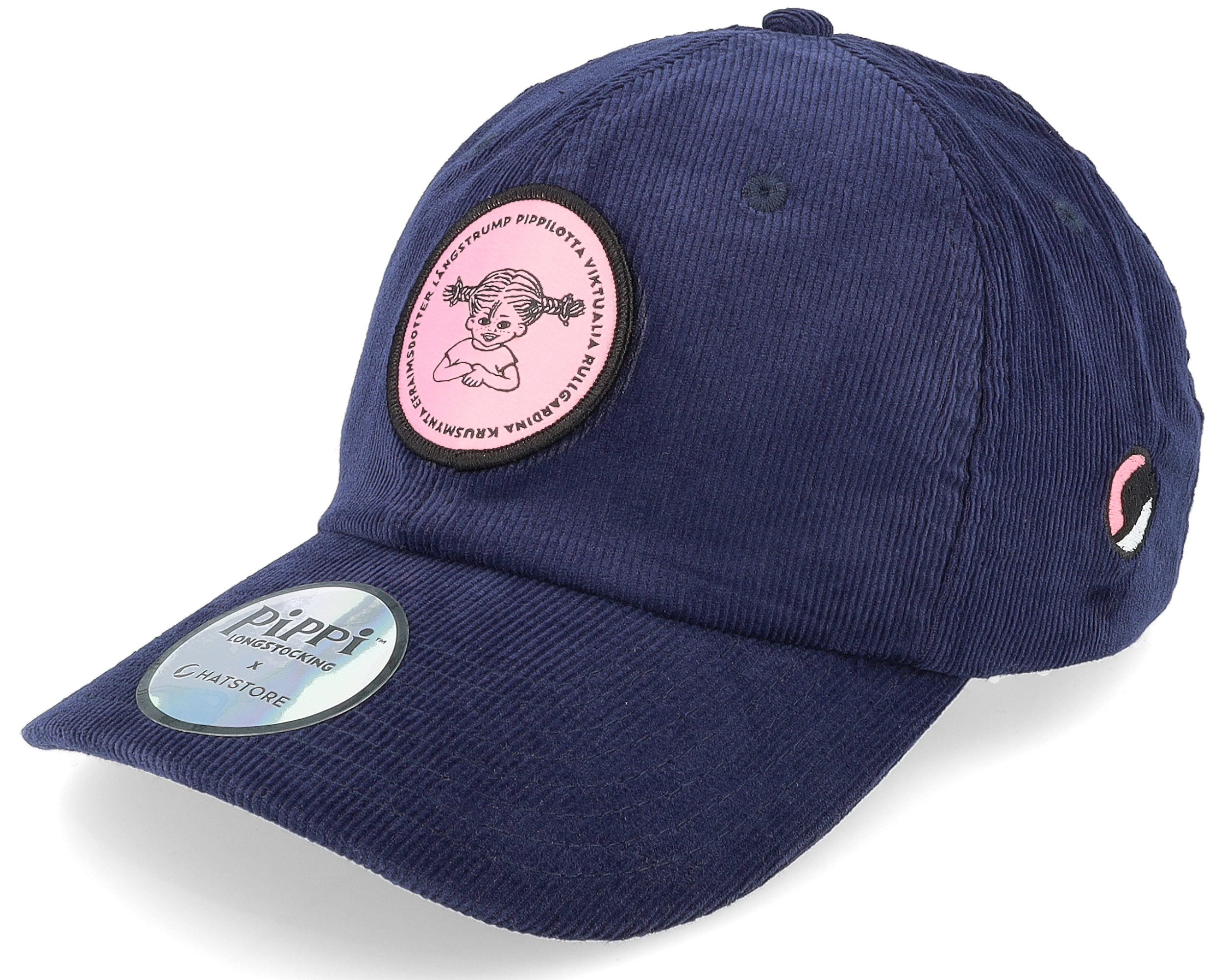 Pippilotta Navy/Pink Corduroy Dad Cap Pippi Långstrump keps Hatstore.se